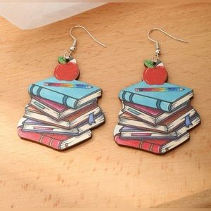 Book & Apple Drop Earrings